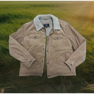 Bass & Co Faux Shearling Lined Corduroy Tan Collared Chore Coat Jacket Size L